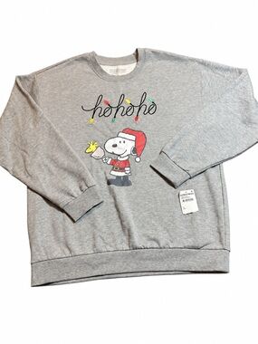 Peanuts Snoopy Christmas Sweatshirt Women’s XL Ho Ho Ho Woodstock NWT Gray soft